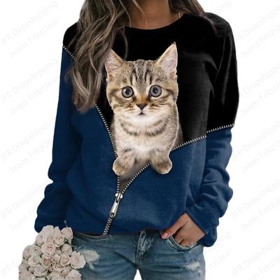 Funny Cat 3d Print Hoodie Women Fashion Long Sleeve Crewneck Hoodies Cute Animal Sweatshirts Girl Coats Women Sweats Tracksuit