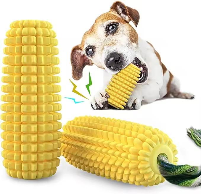 Hot Sale Durable Corn Shaped TPR Dog Toothbrush Teeth Cleaning Toys Pet Chew Squeaky Toy