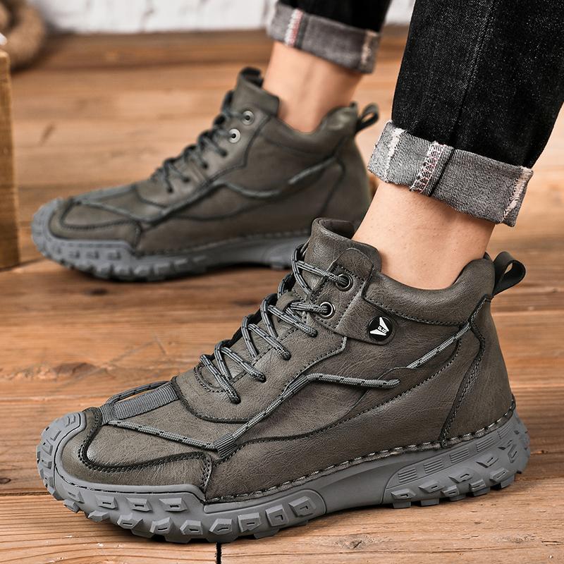 38-46 Übergröße Herren Handgefertigtes Muster Leder Bequeme Weiche Socke Stiefeletten Herbst Winter Herrenstiefel Handgefertigter Lederschuh