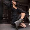 Cowhide Version~ Retro Riveted Trouser Tube Boots Versatile Pointed Western Cowboy Boots Thick Heel Side Zipper Boots Women