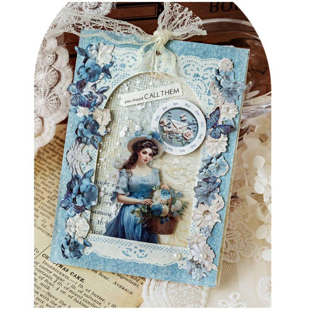 20PCS Colored Long Floral Stickers Paper Collage Stationery Decor Hollow Relief Craft Scrapbooking