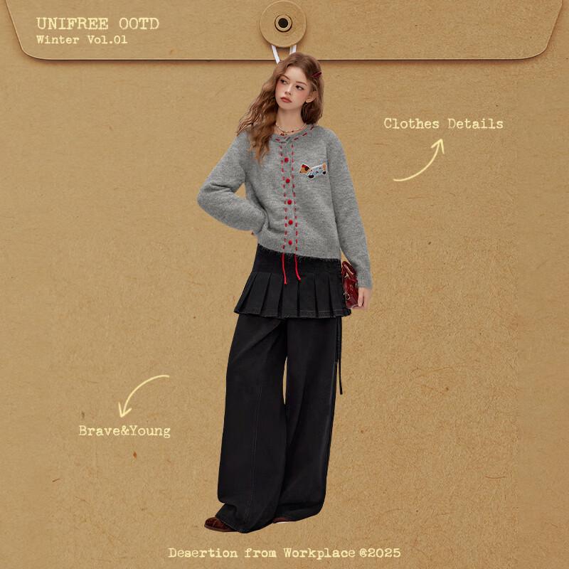 UNIFREE Playful Dog Knit Cardigan