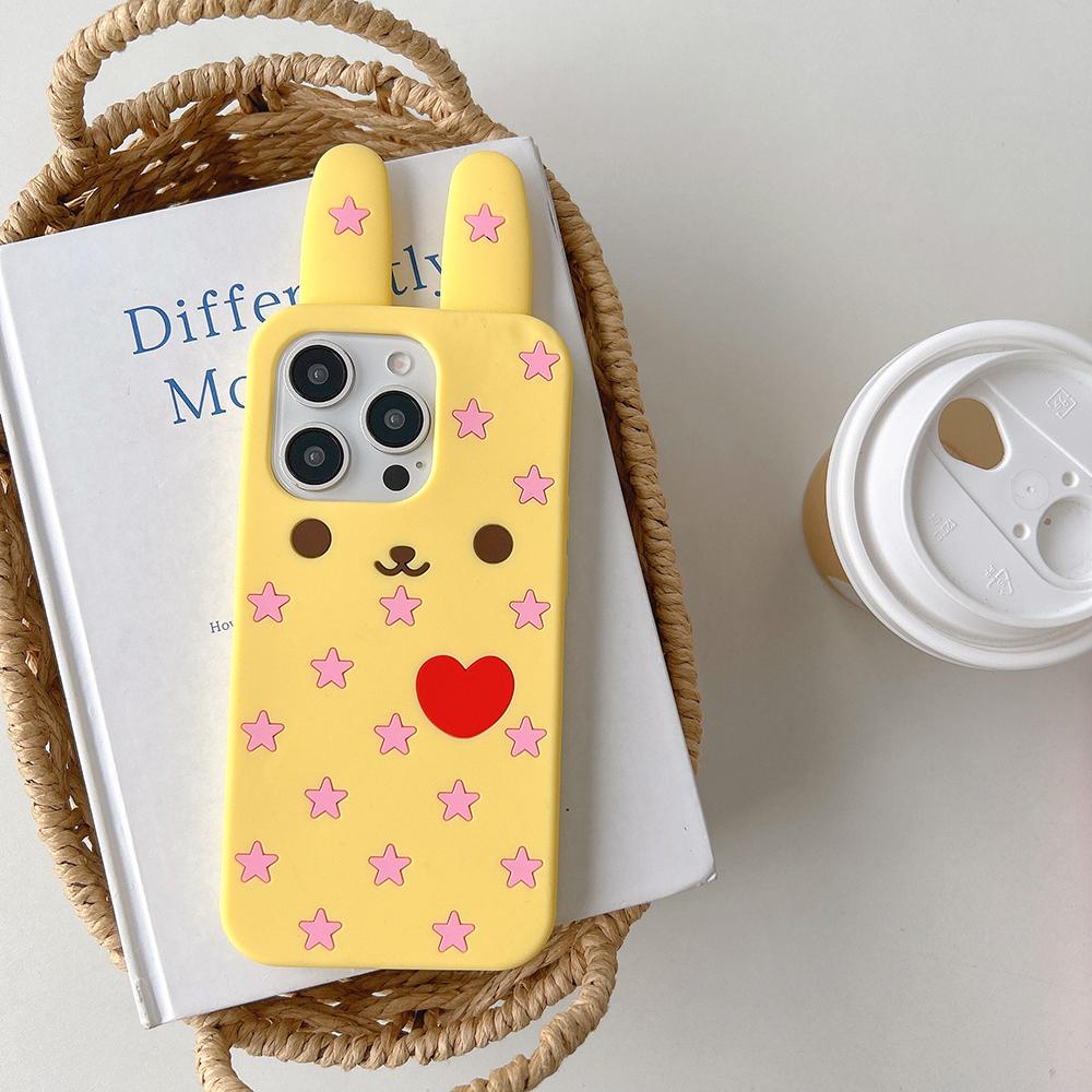 

Kawaii Lovely 3D Cartoon Rabbit Soft Silicone Case for iPhone 16 15 14 13 12 Pro Max Funny Shockproof Back Cover Capas iPhone 16 Pro Max жовтий