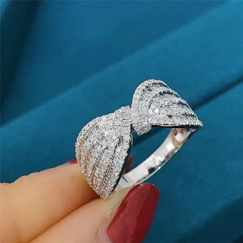 CopperFancy Bow Ring with Dazzling CZ Women Finger Ring Newly Designed Wedding Bands Statement Accessories Jewelry