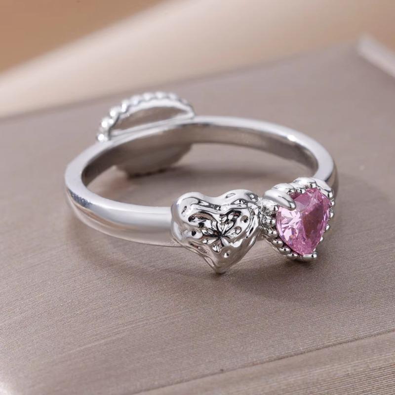 

New fashion one-piece two-wear sweet double heart pink zirconium k gold ring women s personality colorful double-sided ring No.8 белого золота