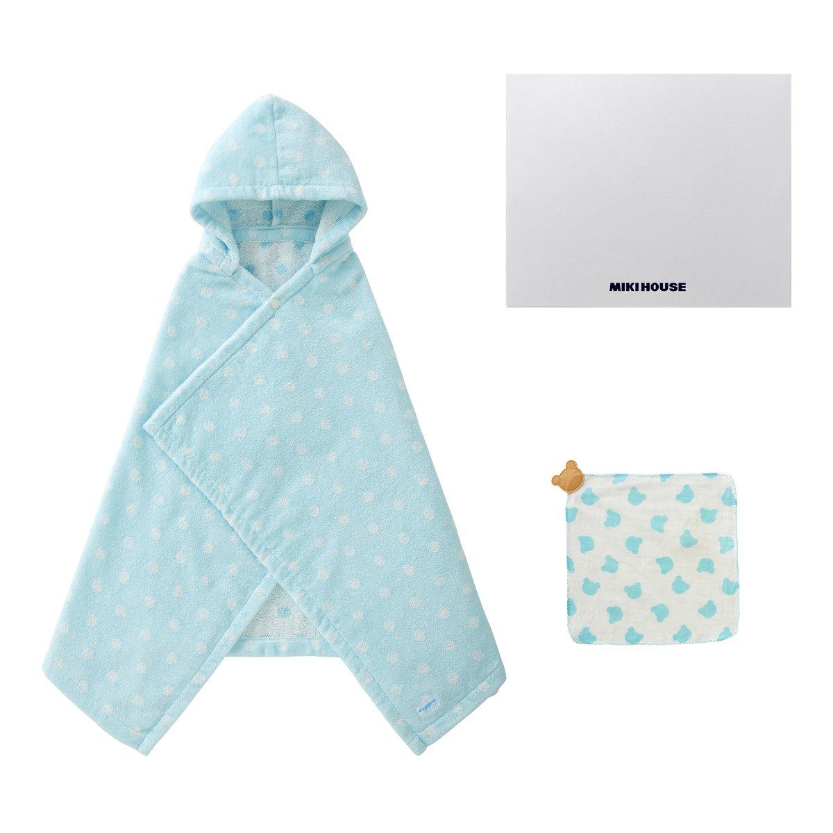 

MIKI HOUSE Polka Dot Bath Poncho Gauze Handkerchief & Set, Blue, 40-3808-674