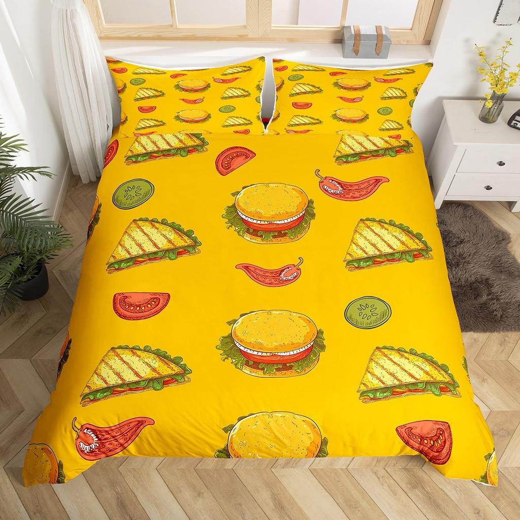 Funny Food Duvet Cover Mexican Taco Bedding Set Twin,Avocado Pepper Realistic Food Design Quilt Cover Easter Gift Party Decor