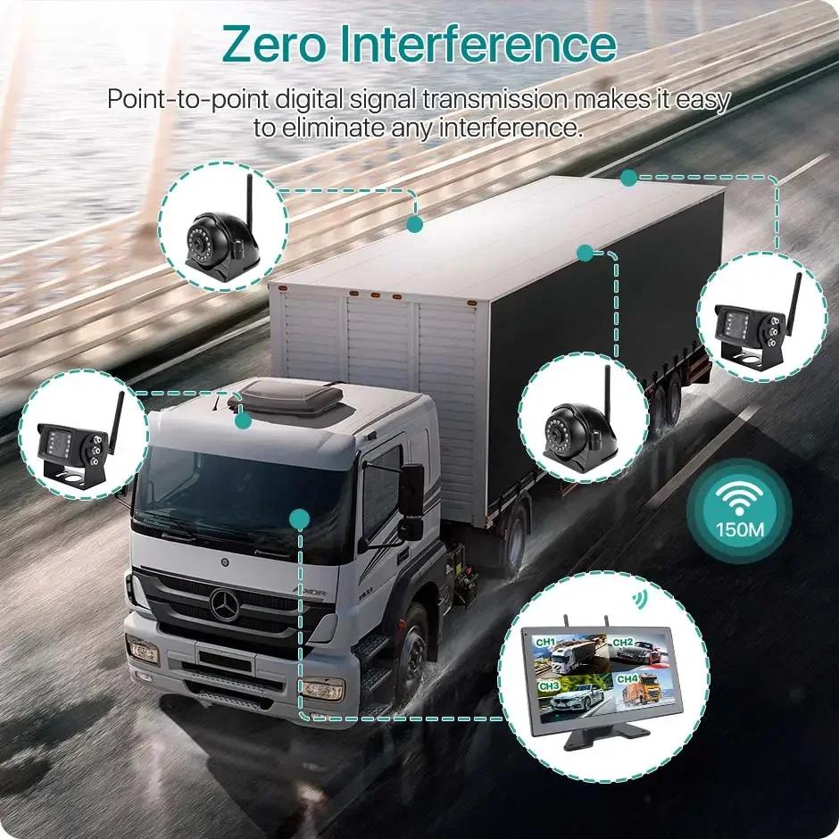 10'' Wireless Monitor AI Blind Spot Radar BSD Alarm DVR Recorder Touch Screen Backup Camera For Truck/Trailer/Bus/RV/Pickups/SUV