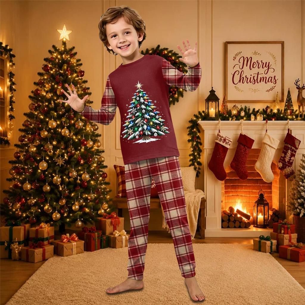 Christmas Print Long Sleeve Pants Family Matching Pajama Set Loungewear for Adults and Kids