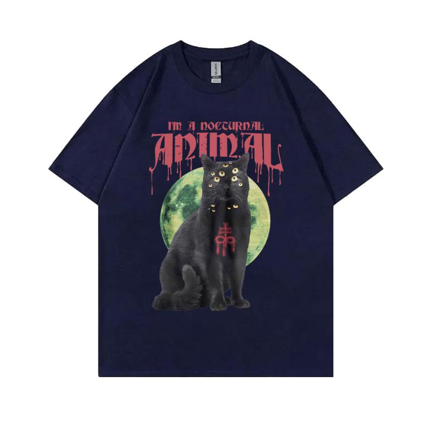 Satanic Cat Funny Meme Tshirt Vintage Demon Black Cat Graphic TShirts Unisex Women Casual Cotton Oversized Short Sleeve T Shirts