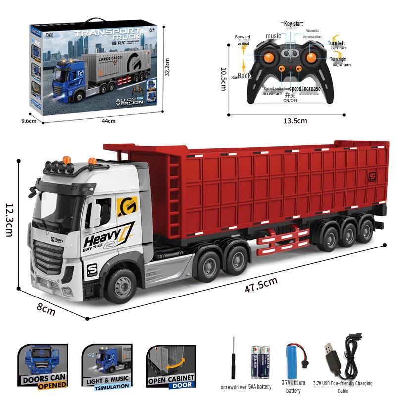 Remote Control Children's Alloy Truck with Music: Double-decker Transport, Openable Doors, Container, Oil Tank, Freight Toy.