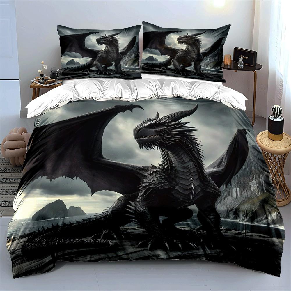 Epic Dragon-Themed Adventure Set Exquisite Three-Piece Bedding Set Gift For Kids And Adults