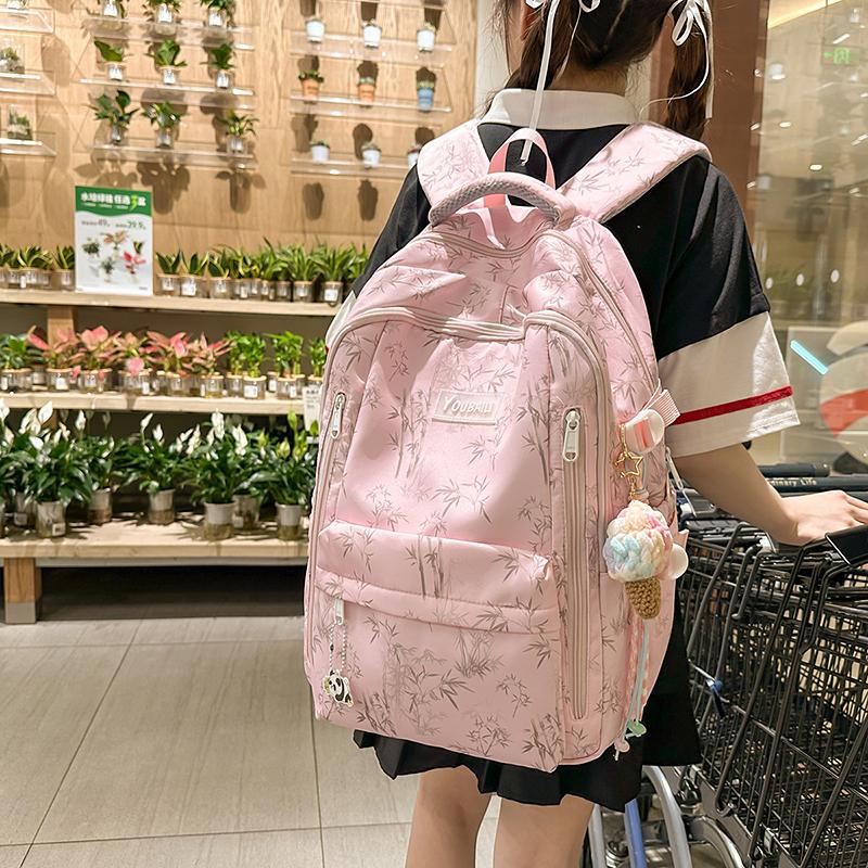 Bamboo Printed Backpack Junior High School Student Schoolbag Lightweight Large Capacity Backpack