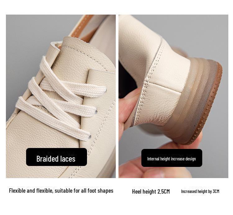 Women's Spring 2025 White Cowhide Height-Increasing Shoes, Thin Style, Soft Leather, Soft Sole, Slip-On.