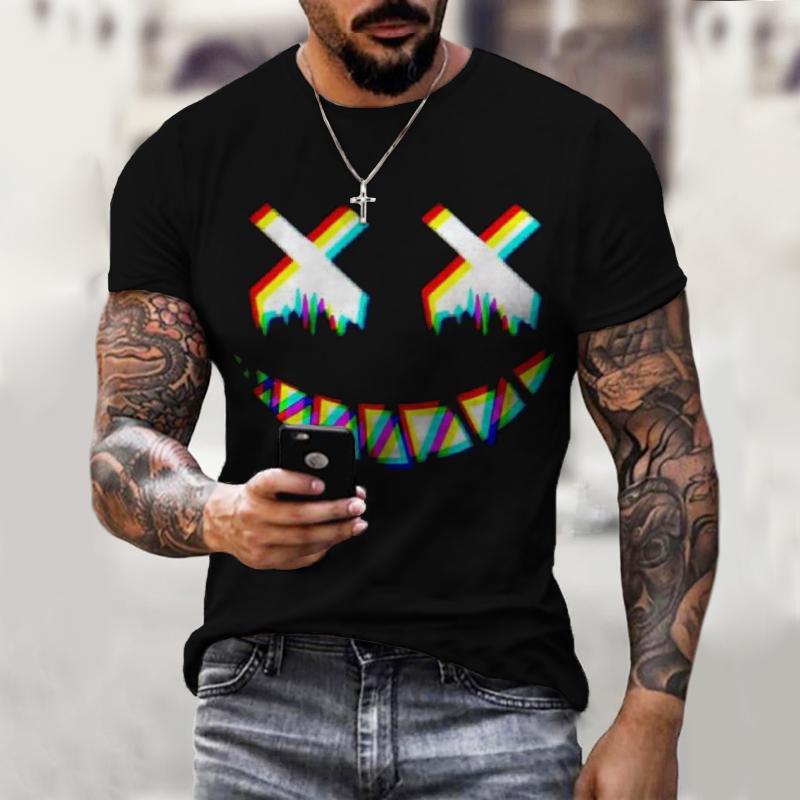 Summer Round Neck 3D Cartoon Monster Graphic Print Top Fashionable Casual Hip Hop Short Sleeved Men's T-shirts