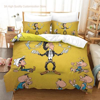 Kawaii Lucky Luke Bedding Set Single Twin Full Queen King Size Bed Set Aldult Boy Bedroom Duvetcover Sets 3D Anime Bed Sheet Set