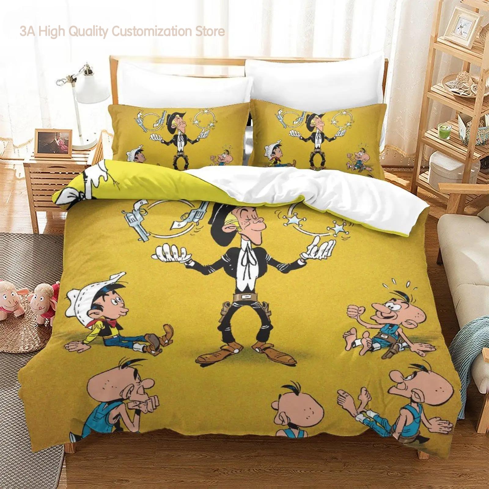 Parure de lit Kawaii Lucky Luke Simple Jumeaux Lit Jumeaux Lit Double Queen King Size Ensemble de Couette pour Chambre d'Enfant Adulte Ensemble de Draps 3D Anime EU single(135x200cm)