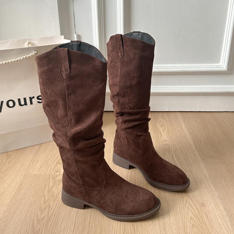 

Ретро высокие сапоги на толстом каблуке, рыцарские сапоги, женская обувь 2025 новая осень и зима, сапоги-чулки, плиссированные ботинки Мартин, модные сапоги 40 темно-коричневого