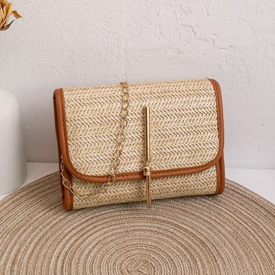 Modische und vielseitige Damen-Strohtaschen, kleine gewebte quadratische Taschen, Handtaschen mit Quastenkette und Rucksäcke