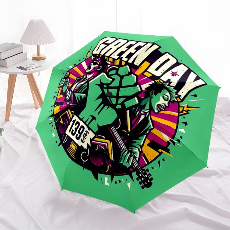 1pc Green Day Music Automatic Open/Close Umbrella Folding Umbrella, Portable Compact Travel Umbrella, Birthday/Christmas Gift for Men & Women L1110y37