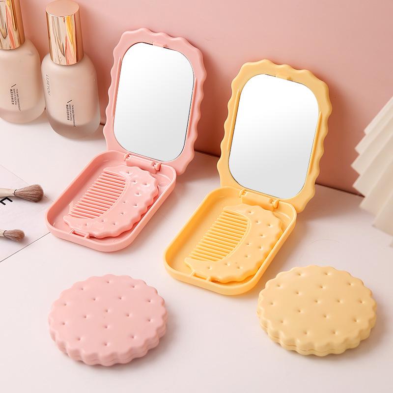 Chocolate Biscuit Folding Makeup Mirror Set - Portable Mini Round Beauty Mirror