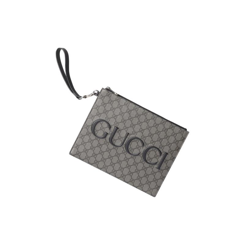 Gucci Brand Logo Zipper Closure Supreme Canvas Canvas Bag Clutch Men's Gray and Black