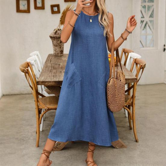 Women's Sleeveless Long Dress Casual Crew Neck Maxi Dress Summer Beach Vacation