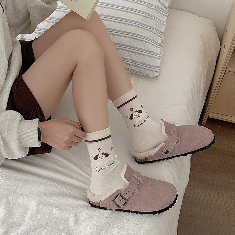 Spring and Summer Cartoon Cute Socks - Children's Mid-Calf Socks with Dog Pattern - Student Fall Capri Socks