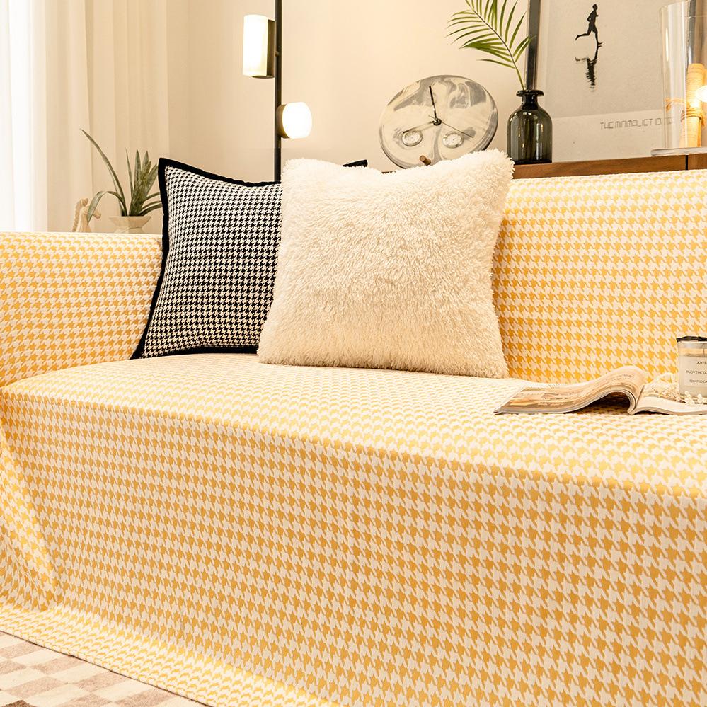 Chenille-Sofabezug für Kinder, Couchhandtuchbezug, Möbelschutz mit rutschfester Unterseite, geometrischer Sofabezug im Retro-Stil, Katze