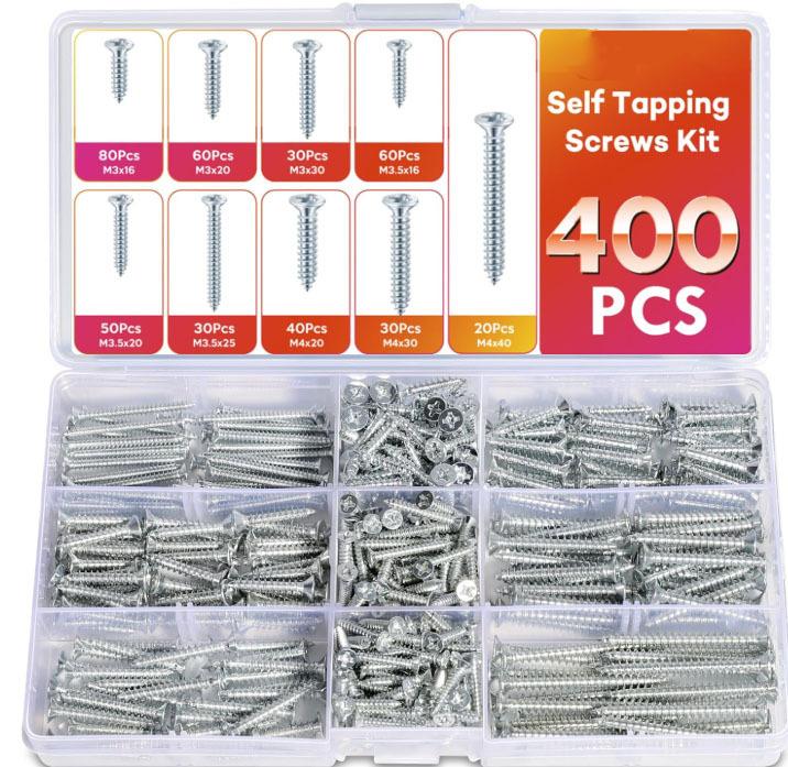 

Цвет цинковый/никелированный/черный 400 шт. набор саморезов с крестообразным потайным шлицем, шуруп для дерева, саморез с крестообразным плоским шлицем 400pcs Nickel Plated
