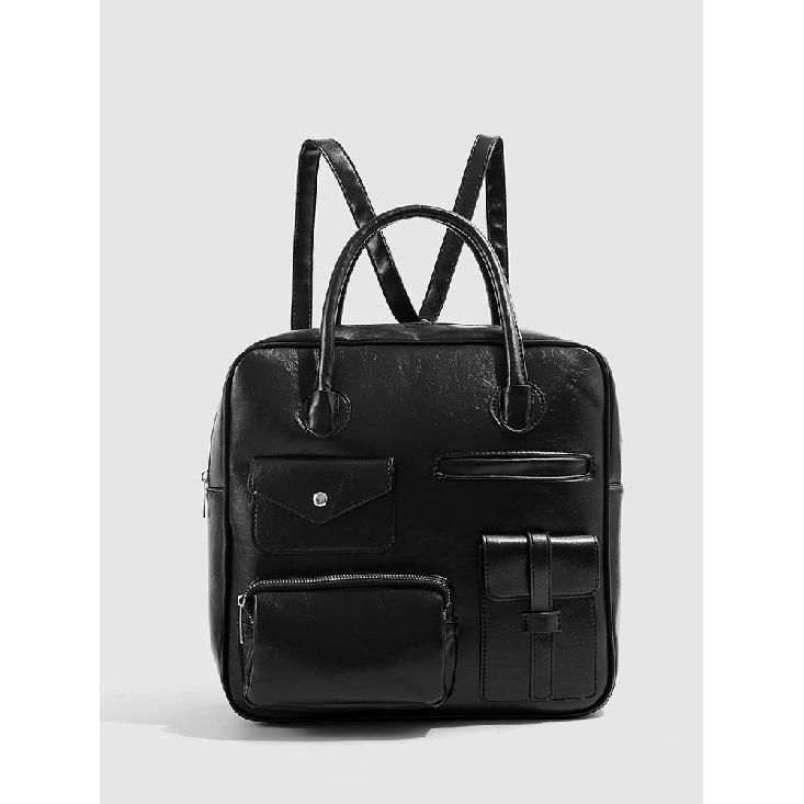 2025 New Model Large Capacity Backpack, College Style Multifunctional Handbag, Retro Small Multi-Pocket Backpack чёрный
