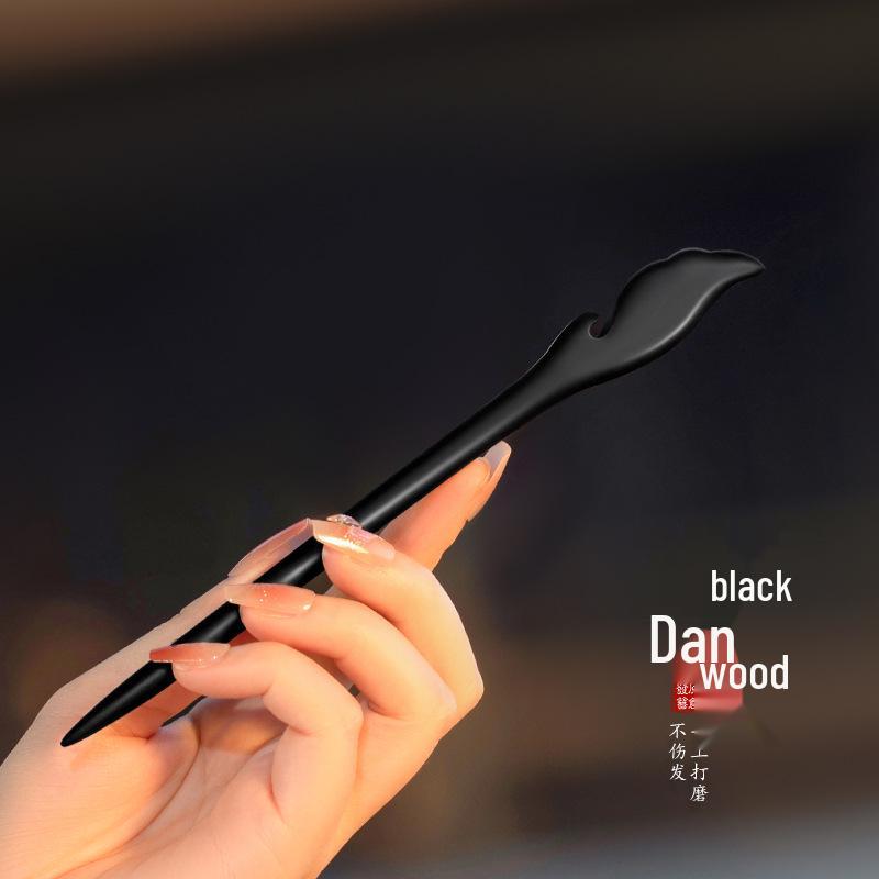 High-End Natural Ebony Wood Hairpin - Extended Chinese Ancient Style Black Hair Bun Accessory