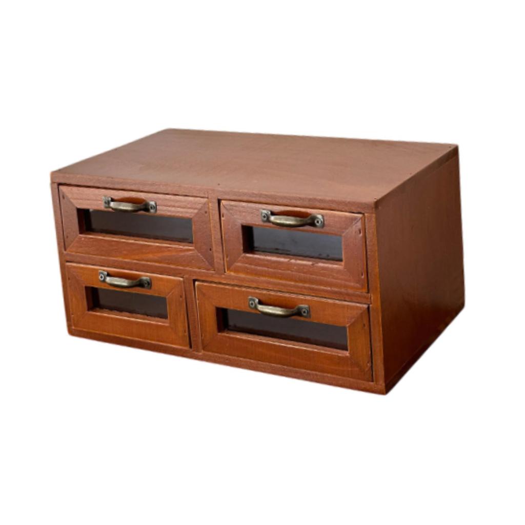 Wooden Desk Organizer with 4 Drawers Vintage Sundry Stationery Jewelry Storage Box for Home Office Tabletop Organizer