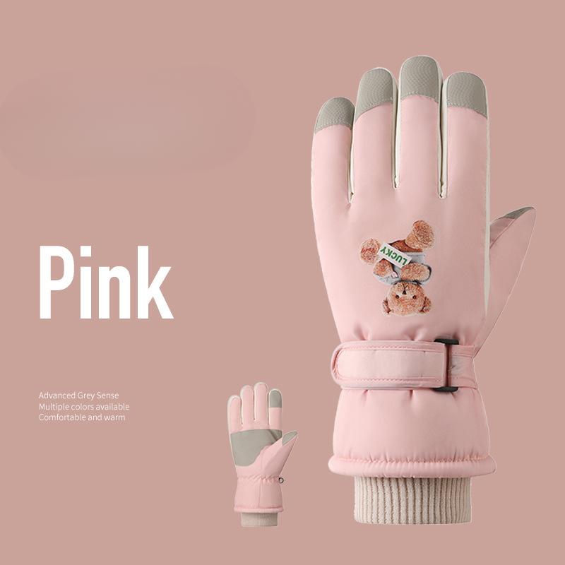 

Winter Warm Ski Gloves Touch Screen Waterproof Cold-proof and Thickened Cycling Electric Bike Outdoor Anti Slip Cute Women One Size