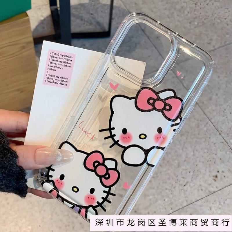 Pink two KT cats are suitable for Apple 16promax mobile phone case 15plus transparent 14 cartoon 13 airbag 12 Europe and America