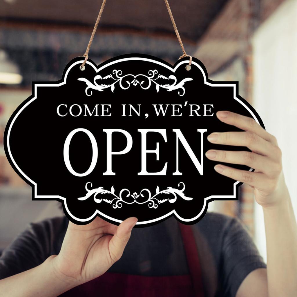 1pcs Stores Open Closed Sign Wooden Hanging Plaque Reversible Double Sided Sign for Store Bar Cafes Pubs Window Wall Art Decor