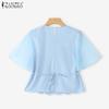 ZANZEA Women Casual Round Neck Ruffles Sleeve Lace Patchwork Blouse
