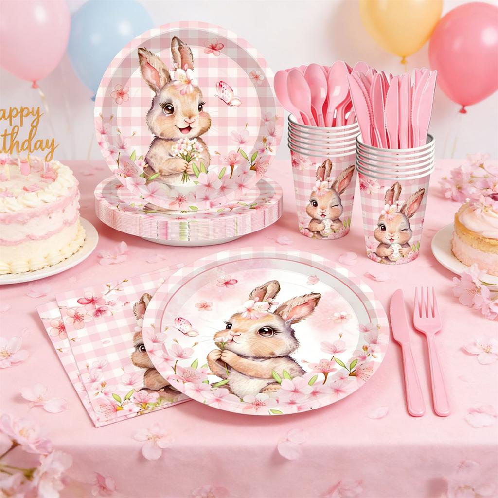 90 Pc Watercolor Easter Themed Party Paper Plates Paper Cups Tissue Paper Straws Disposable Party Tableware Decorations