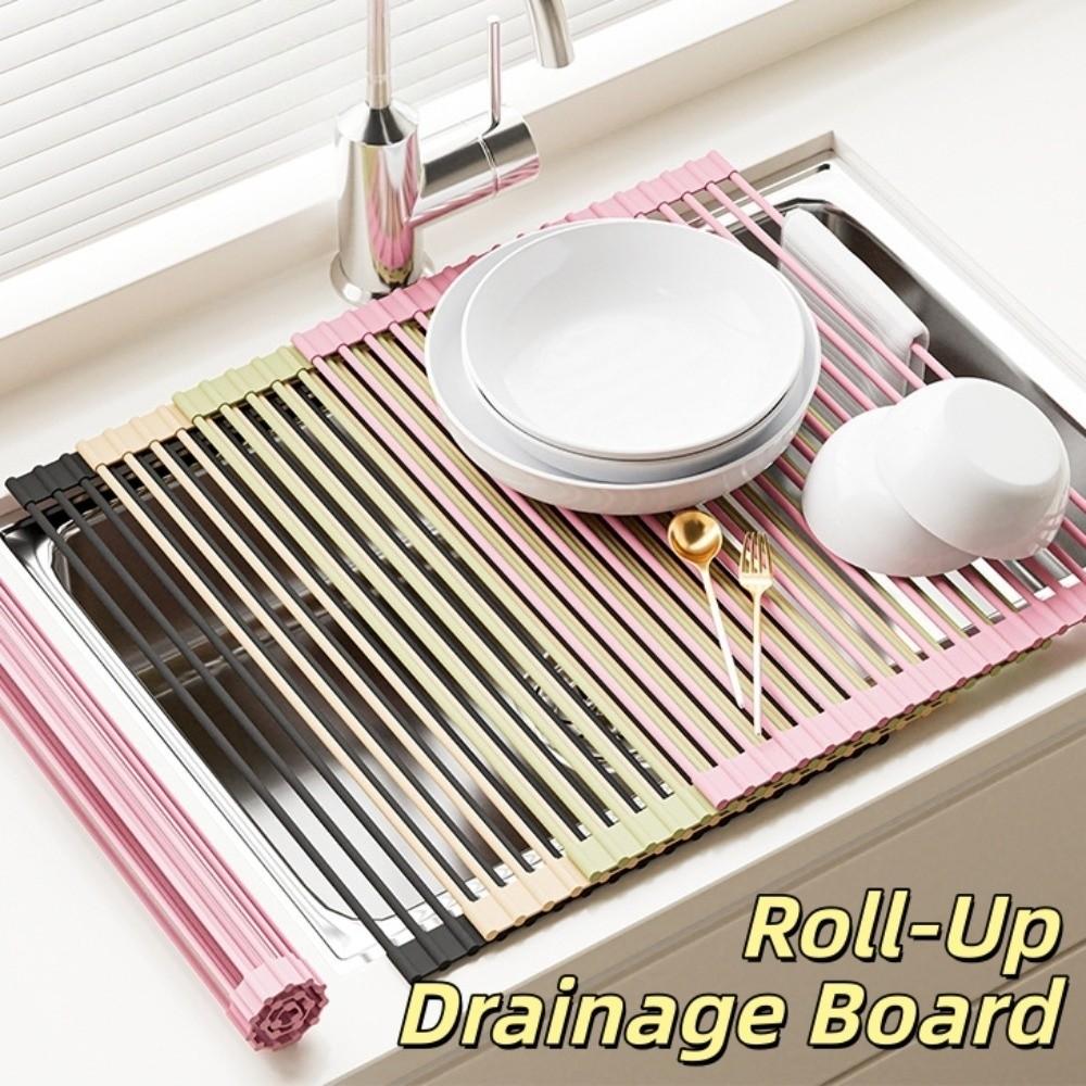 Folding Sink Drainage Pad Heat Resistant Roll-Up Drainage Board  Drainage Solution rosa