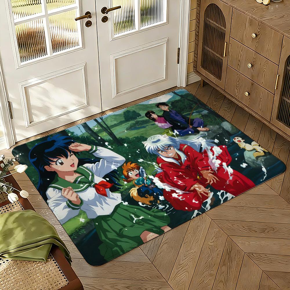 Anime I-Inuyasha Floor Mat Soft Thickened Absorbent Non-Slip Bedroom Living Room Door Mat Home Decor Flannel Rugs