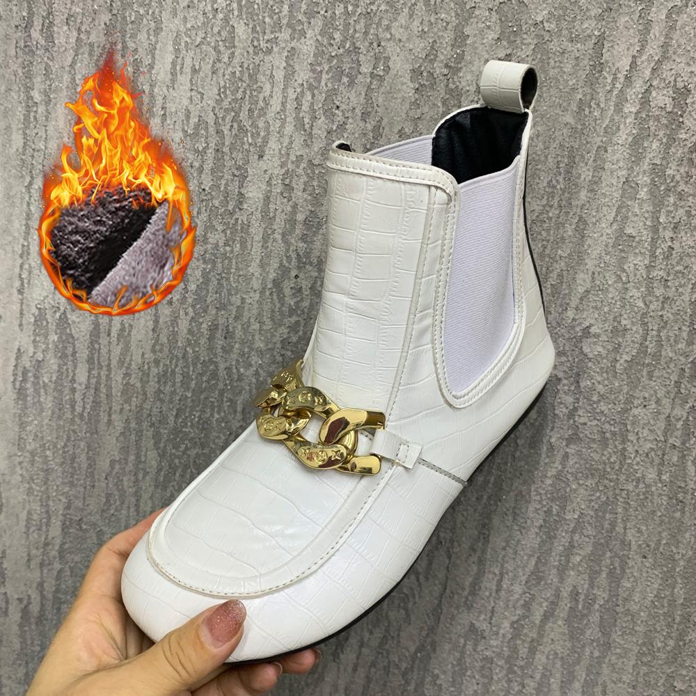 

Женские зимние ботинки на золотой цепи, теплые, с мехом, больших размеров, повседневные, на плоской подошве, с противоскользящей подошвой, водонепроницаемые, женские ботинки 36