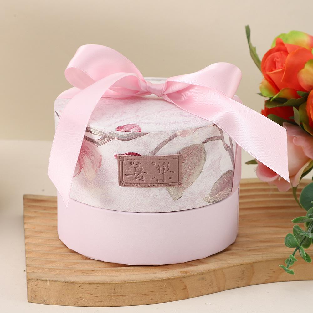 Wedding Wedding Candy Gift Box Round Handheld Ribbon Gift Packaging Box Chinese Traditional Handbag Party Favors Supplies