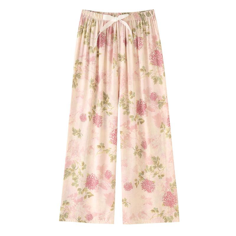 Women's Sleepy Pants Summer Printed Loose Wide Leg Pants Mom Cotton Home Casual Pants
