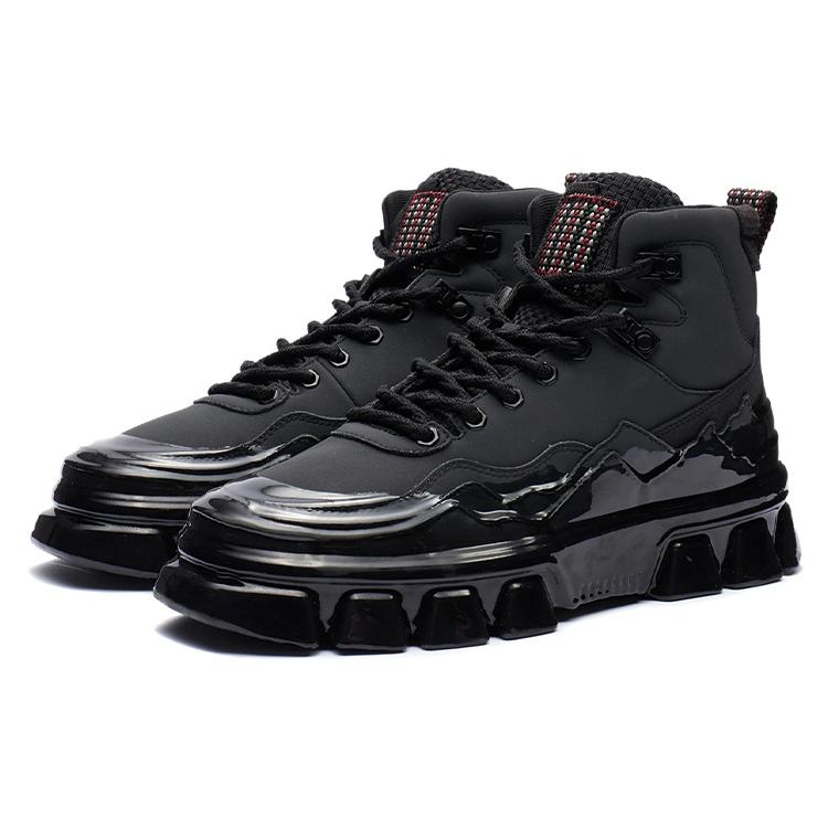 Li Ning CF Tracing Lingjun Cow Leather Slip Resistant Abrasion Resistant High Top Skateboard Shoes Unisex Black AGCR488-2