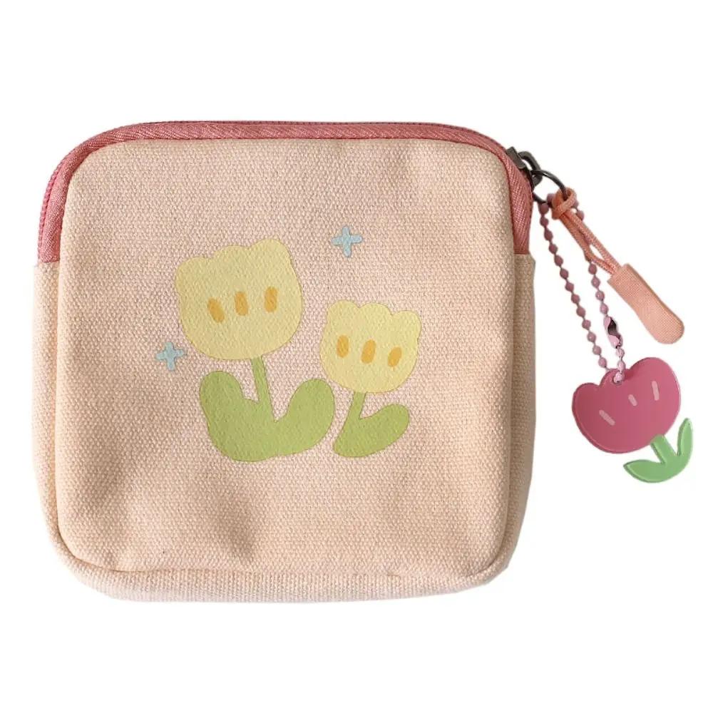 Cute Girls Coin Purse Spring Summer Simple Tulip Wallet Women Napkin Storage Bag Student Simple Small Item Bag Coin Purses