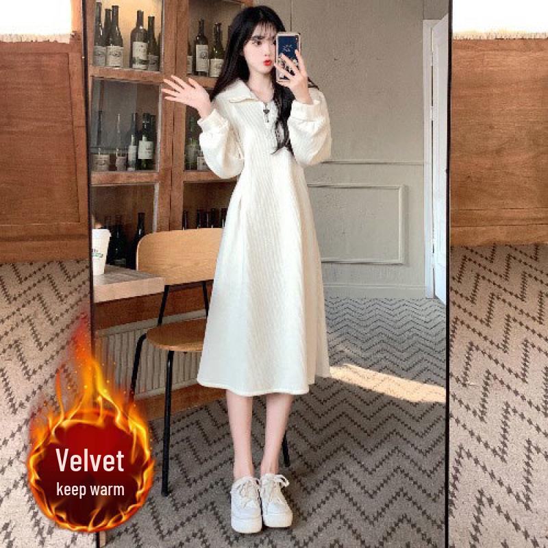 

Plus-Size Korean Style Fleece-Lined Long-Sleeve Slimming Dress XL
