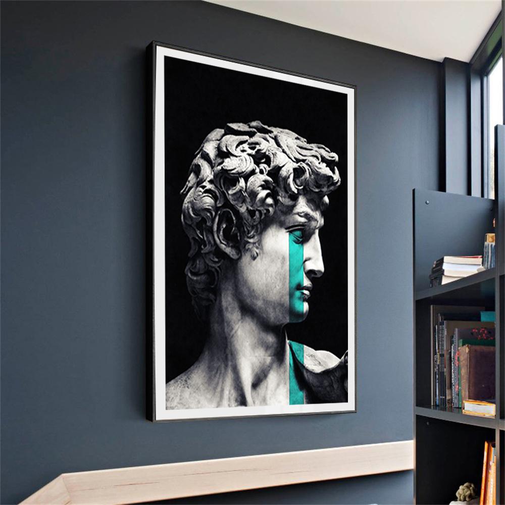 Schwarz-weiße Marmor-Skulptur-Kunstdrucke, Malerei, Maske David, klassische Wand-Leinwand-Poster, Bild für Heimdekoration, ohne Rahmen