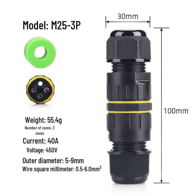 M25 Waterproof LED Lighting Connector, Outdoor Screw Lock Wire, IP68 Rated.