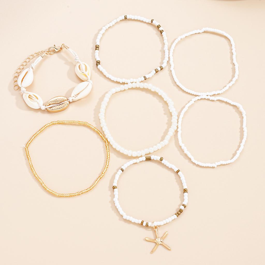 7-Piece Set Of Bohemian Fashion Jewelry Starfish Beaded Anklet Beach Bracelet
