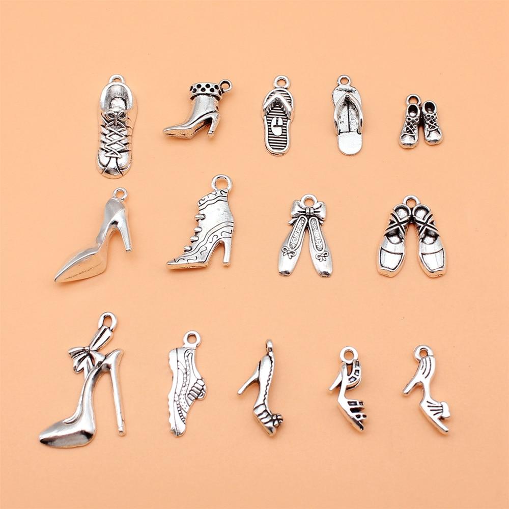 

Подвески для изготовления ювелирных изделий, тапочки, ковбойские сапоги на высоком каблуке, кроссовки, балетки, винтажные материалы, 14 шт./компл.